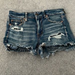 Dark Washed Distress Mini Jean Shorts